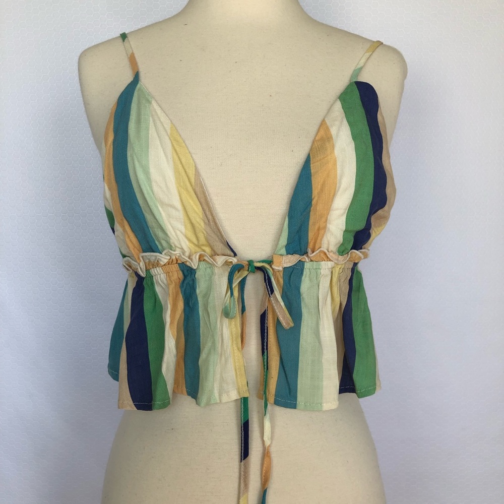 New Hope Isabella Tank Spaghetti Top Blouse Stripped Ruffled Size Small Green